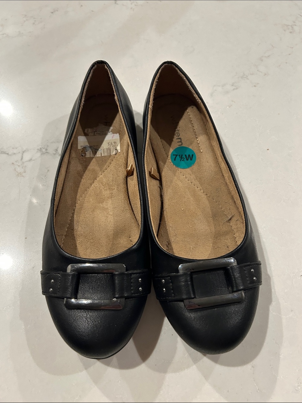 Women's Black Buckle Ballet Flats